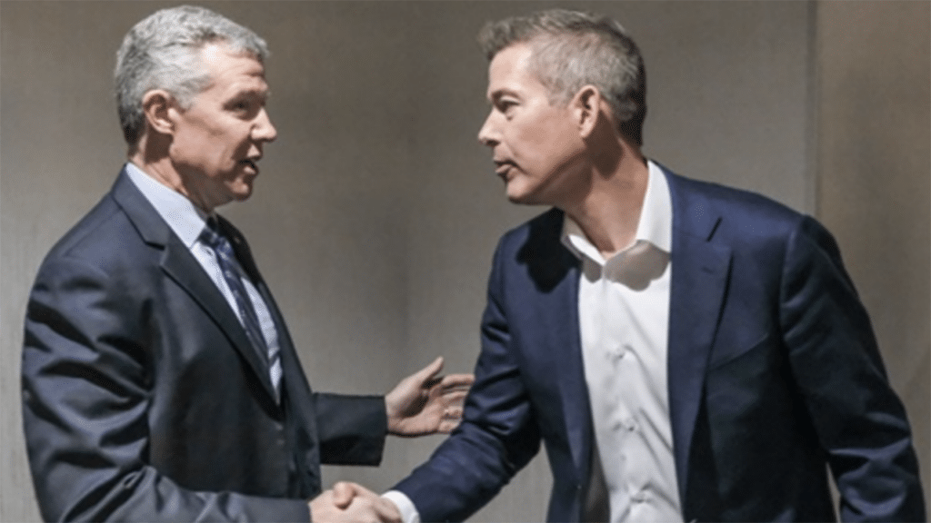 AASHTO Exec. Dir. Jim Tymon (left) welcomes USDOT Sec. Duffy to the 2025 AASHTO Washington Briefing. (Caption and photograph courtesy of AASHTO)